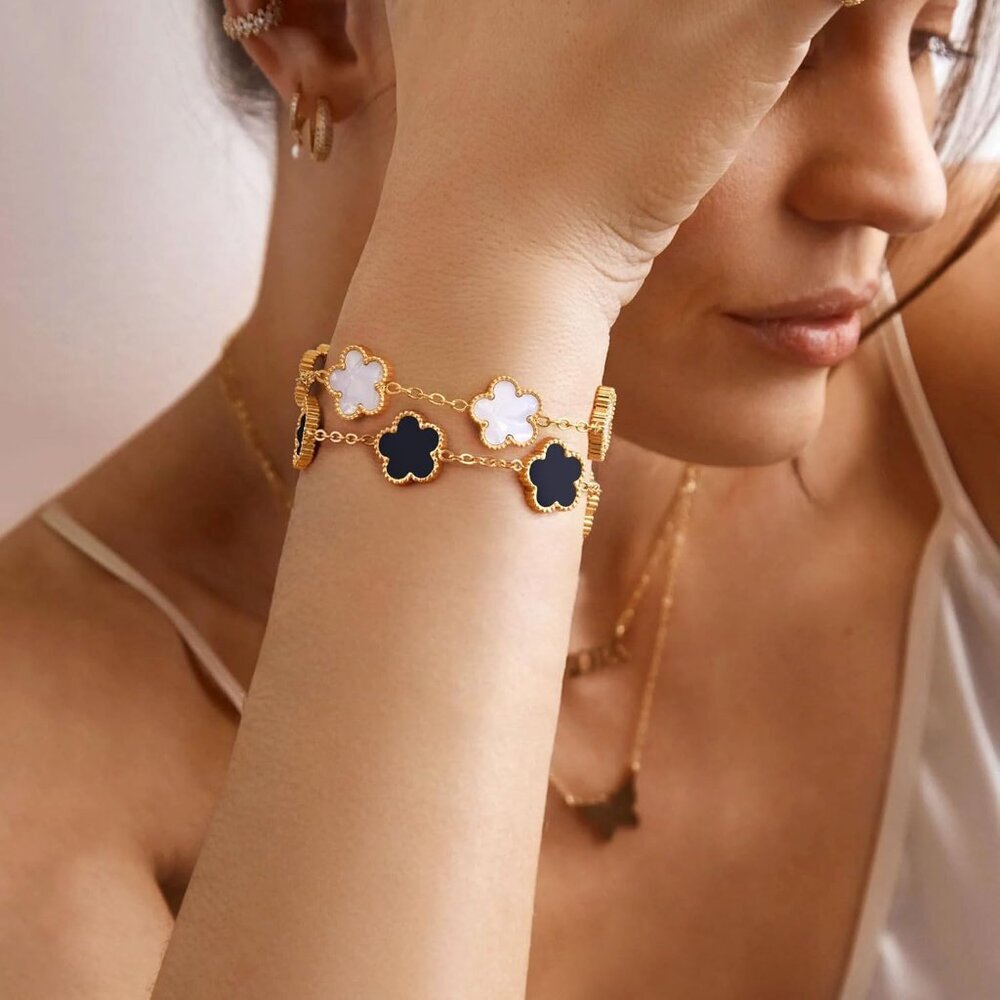 Women Gold Bracelets Jewelry Set - 18K Gold Plated Floral Bracelets,Stainless St - Picture 3 of 6